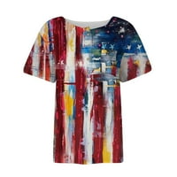 Hanas vrhovi Ženski dan nezavisnosti TEE, V-izrez kratkog rukava američke zastave tiskane majice, ležerne