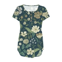 Huachen Womens Ljeto kratkih rukava TUNIC LOSE PLUS veličina ruffle Dugme Ležerne prilike cvjetne majice za bluza