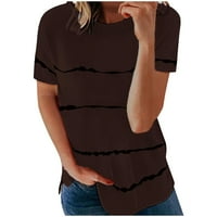 T majice za žene Trendi grafički labavi kratki rukav majica okrugli vrat Stripe Print Tops ženske majice