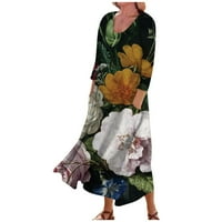Ženska casual udobna cvjetna haljina za pamučnu džuću s tri četvrtine rukava