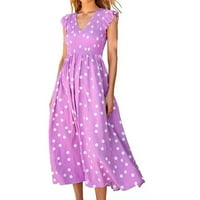 Ženske oblače V-izrez cvjetna haljina bez rukava srednje dužine A-line haljine ljubičaste s