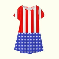 4. jula Haljine za djevojke Ljetne neovisnosti Dan Swing kratkih rukava Stripes Dressul Casual odjeća za djecu