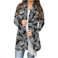 Zunfeo Ženska casual jakna - Jednostavna kornjača dugih rukava Otvorena prednja vintage tiskana siva