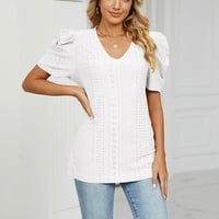 Žene plus veličine Čvrsti kratki rukav V-izrez Casual bluza Majica Bluzes Bluzes Majice Bijeli XXL,