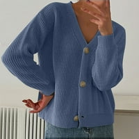 Dugačak džemper za žene Dugme Dugi rukav Dame Ležeran kaput od labavog izlaska, plava, besplatna veličina