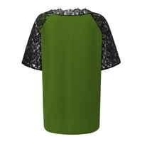 Plus veličina za žene čipke Bašinske majice V-izrez kratki rukav labav ugradnja tunika, vojska zelena, m