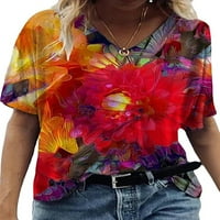 Plus size Ženski kratki rukav V rect majica casual cvjetni vrhovi tiska