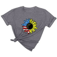 Hanas vrhovi ženski ljetni slobodno vrijeme, američka zastava i suncokrete Ispiši majice, kratki rukav