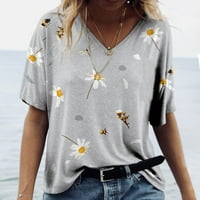 Ženski vrhovi modni ženski ljetni labavi ispis V-izrez leptir uzorak majica kratkih rukava