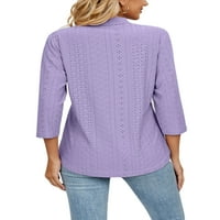 Grianlook dame tops rukava bluza V izrez Košulje za žene Lose Tunic Majica Elegantna čvrsta boja Purple