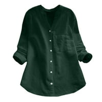 Vučena ženska V-izrez gumb za posteljinu Klasična gumba s dugim rukavima prednja košulja Žene Ležerne prilike pamučne top bluze