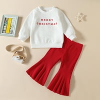 AAYOMET Baby Girl Odjeća Božićno pismo s dugim rukavima Ispisuje pulover vrhove Trubet hlače odijelo