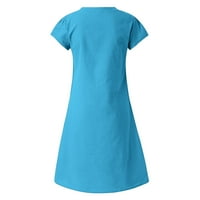PXiakgy Women Ljeto stil V-izrezani od tiskanih pamuka i ležerne plus veličina dame haljine plave +