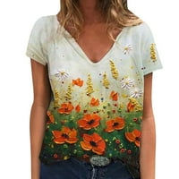Ženska modna ležerna ljetna kratka rukava cvjetna print V rect majica Majica Top Orange XL