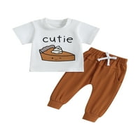 Calsunbaby Toddler Baby Girl Boy Fall Outfits Kratki rukav Pie Ispis majice hlače set 0-3t