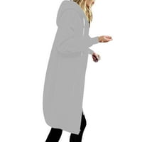 Ženske dukseve zatvarače sa dugim kapuljačom sa dugim kapuljačom sa kapuljačom Ležerne prednje kardigan plus veličine Jesen zimski kaput s džepovima Siva 3xl