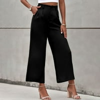 Daznicoone ženske hlače Žene čvrsti povremeni džepni gumb High struk široke pantalone za hlače za žene