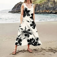 Clearsance Ljetne haljine za ženu Dužina gležnja bez rukava Modni a-linijski cvjetni izrez od plaže
