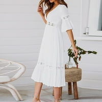 Ženska haljina zazor tiskana V-izrez A-line Dužina gležnja, labav labav duljina ljetna haljina bijela