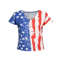 Smilkoo ženska bluza Američka zastava Ispis V-izrez kratkih rukava Dan majica
