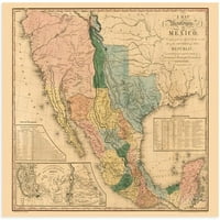 Sjedinjene Države Meksiko Karta Vintage Poster Wall Art Print