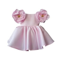 Haljina za djevojčice za debljinu, dječje djece s malim bojama Retro 3D cvijeće Kratki rukav rođendanski