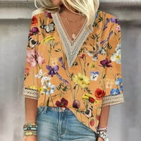 Meichang Work Bluze za žene modne svježe cvjetne tiskene majice Labavi fit majice čipke rukavi vrhovi