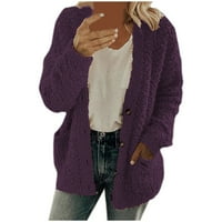 Dyfzdhu Cardigan džemper za žene casual plus veličina dugih rukava Pleteni džep kaputa