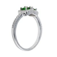 Sintetički smaragd Clear CZ Dvostruki kvadratni prsten Sterling Srebrna veličina 9