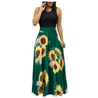 Ženska haljina s dugim rukavima cvjetne ljetne žene haljina odijevanje za sunčanje Ispis casual bez rukava maxi male haljine