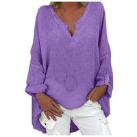 Majice Lindreshi Plus za žene Ženska modna duge rukava Čvrsta boja Udobna slobodno vrijeme Labavi V-izrez