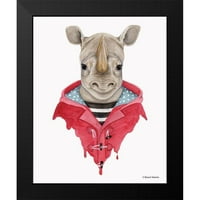 Nieman, rachel crna modernog uokvirenog muzeja Art Print pod nazivom - nosorog u kabanu