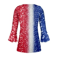 Fefernal ženska dana za neovisnost V-izrez tiskani gumb s dugim rukavima Top casual prevelike majice