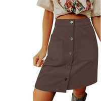 Ženska casual gumba Prednji struk Linija Corduroy Mini suknja Čvrsta boja Slim Fit džepne suknje