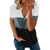 Žene Ljetni kontrastni zatvarači sa zatvaračem kratkih rukava Casual Bluza T majica bluza