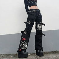 Hlače za žene Radne ležerne pantalone niskorožene gotičke traperice ulice oprane noge print stil cool