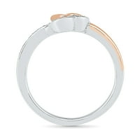 Sterling srebrni i ružičasti okrugli bijeli dijamantni srčani prsten