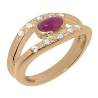 Britanci napravio je 10k Rose Gold Prirodni rubin i kubični zirkonijski ženski prsten - Opcije veličine - veličina 10.5