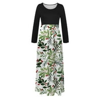 Lilgiuy ženski cvjetni print dugih rukava Crewneck Long haljina plaža casual maxi sandress zelena jesen zima