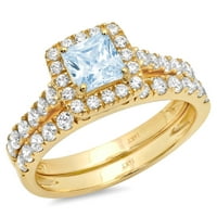 2. CT princeza rez plavi prirodni nebo plavi topaz dragulj 18k žuto zlato prilagodljivo laserski graviranje halo vječno jedinstvena umjetnost deco izjava godišnjica vjenčanja Angažman za angažman prsten set sz 10.25