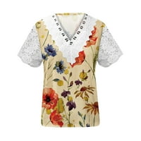 Ženske ljetne vrhove čipke kratkih rukava V izrez za majicu Grafički ispis bluza trendy