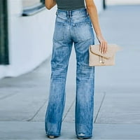 Streetwear hlače za žene traper hlače dame visoki temperament struka Opremljeni rupe džep široke noge