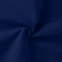 Plava ženska ljetna velika labava čvrsta pamučna posteljina okrugla vrat kratki rukav džep srednje haljina