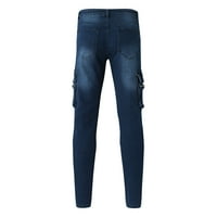 B91XZ MENS Workout Hlače Jeans prevelizirane muške tanke modne rešetke pantalone Hlače Muške hlače plave