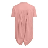 Bazyrey ženska bluza modna ženska majica od pune boje V-izrez temperament pulover nazad Pleted kratki rukav ružičasti s