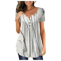 Tropske košulje za žene slatka majica V-izrez kratki rukav Tunik Ležerne prilike sakrij trbuh cvjetni sivi xxl