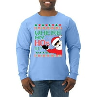 Djed Mraz gdje sam moj hos? Ružni božićni džemper muški majica s dugim rukavima, svijetloplava, 2xl