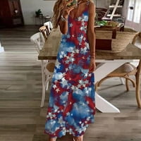 4. jula haljine Ljeto Midi haljina Ženska ljetna stila Dan nezavisnosti Ispisan odmor V-izrez haljina