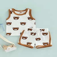 Calsunbaby novorođenčadi dječaka Djevojka Ljetna ulična odjeća Cartoon Bear Print bez rukava bez rukava od elastičnih struka