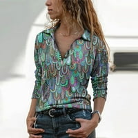 Bluze za žene Dressy Ležerne prilike dugih rukava Jesen Bluze V izrez Graphic Print casual vrhovi cijan